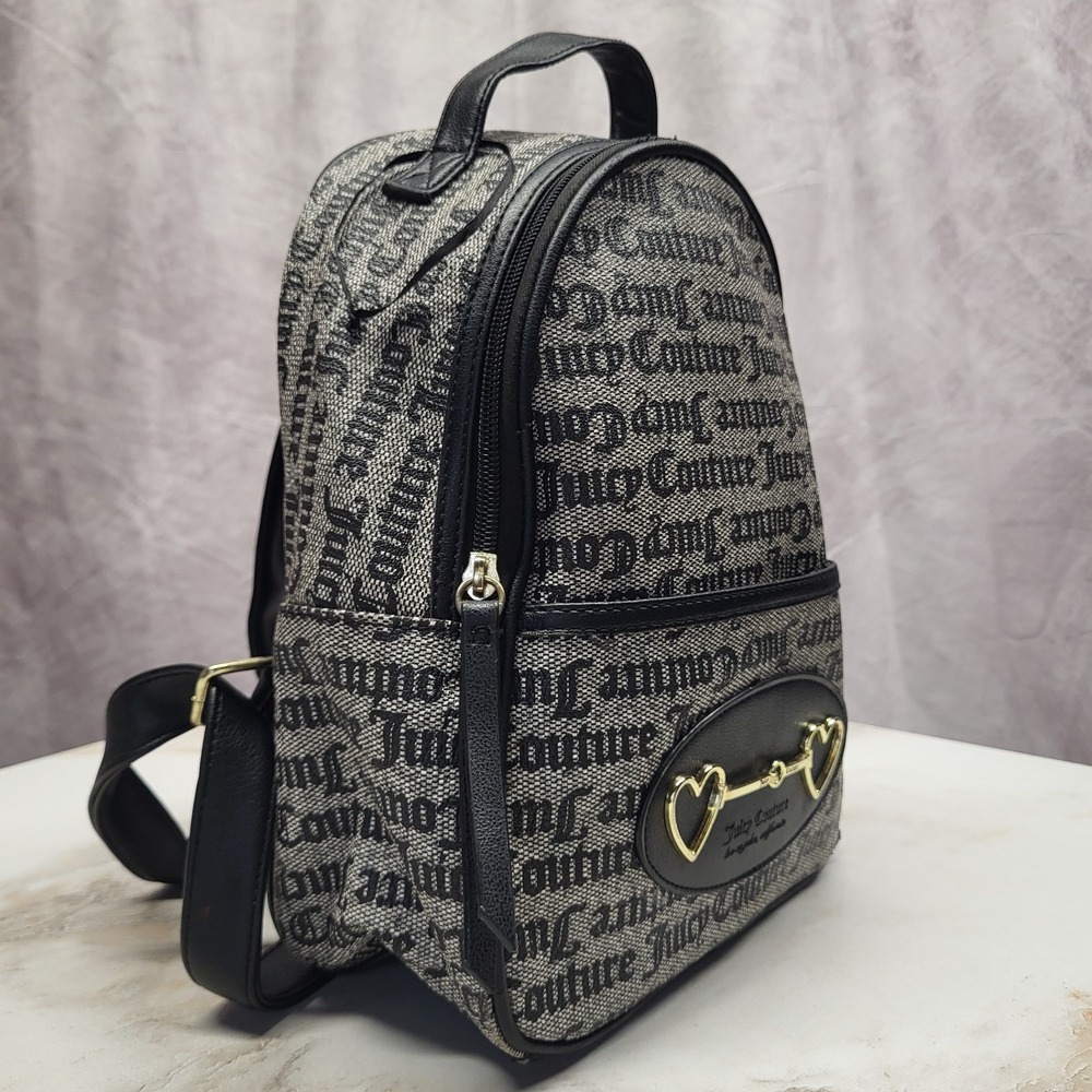 Juicy Couture Heart to Heart Gothic Print Monogram Mini Backpack Black Gray